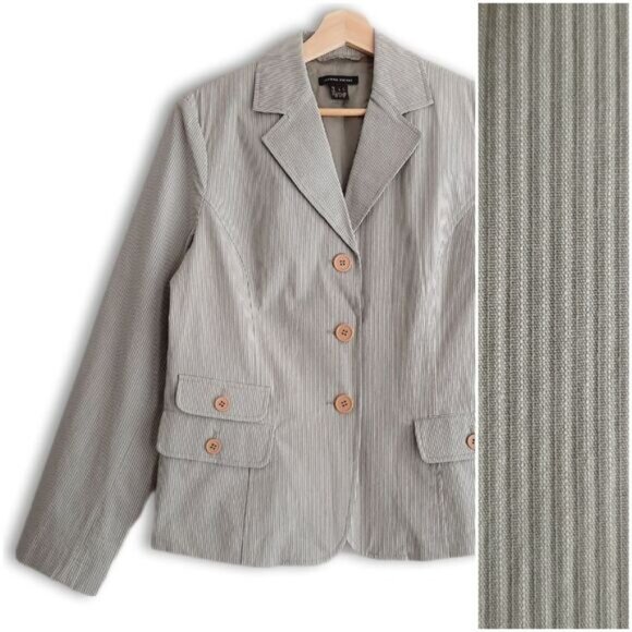 JEANNE PIERRE Textured Stripe Pastel Green Button Front Blazer Jacket Sz L - Picture 1 of 14